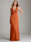 Luxurious Satin Sheath Deep V-Neck Sleeveless Crisscross Back Floor-Length Bridesmaid Dress for Wedding Occasions
