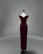 Luxurious Sheath Sweetheart Cap-Sleeved Ruched Burgundy Floor-Length Evening Dress For Women Custom