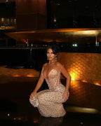 Luxurious Sheath V Neck Sleeveless Pleated Rhinestones Floor-Length Evening Dress