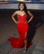 Luxurious V-neck Sleeveless Mermaid Slit Long Prom Dress