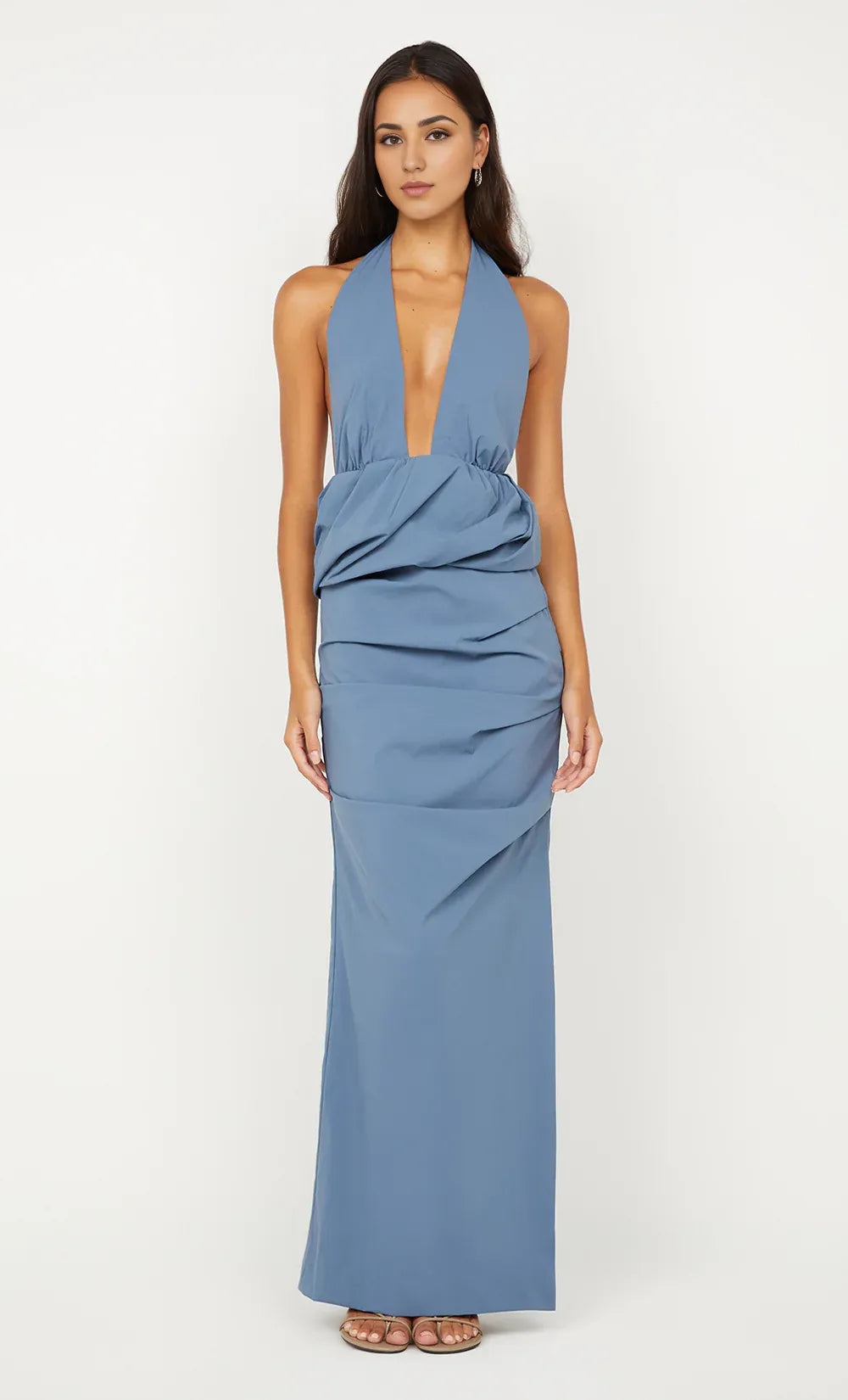 Luxury Sheath Halter Neck Sleeveless Open Back Floor Length For Sale Prom  Dress