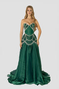 Luxury A-Line Corset Sleeveless Beaded Sweep/Brush Train Prom Dress