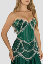 Luxury A-Line Corset Sleeveless Beaded Sweep/Brush Train Prom Dress
