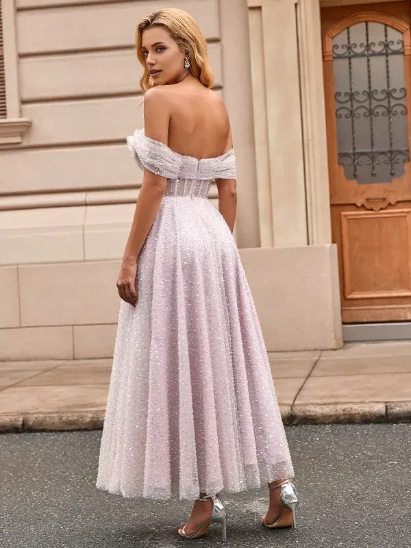 Luxury A-Line/Princess Off-the-Shoulder Sleeveless Back Zip Ankle-Length Homecoming Dress