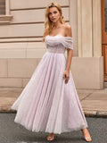 Luxury A-Line/Princess Off-the-Shoulder Sleeveless Back Zip Ankle-Length Homecoming Dress