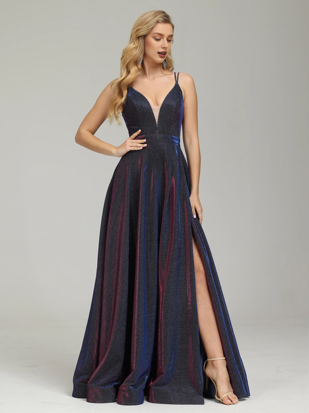 Luxury A-Line V-neck Sleeveless Backless Floor-Length Prom Dress