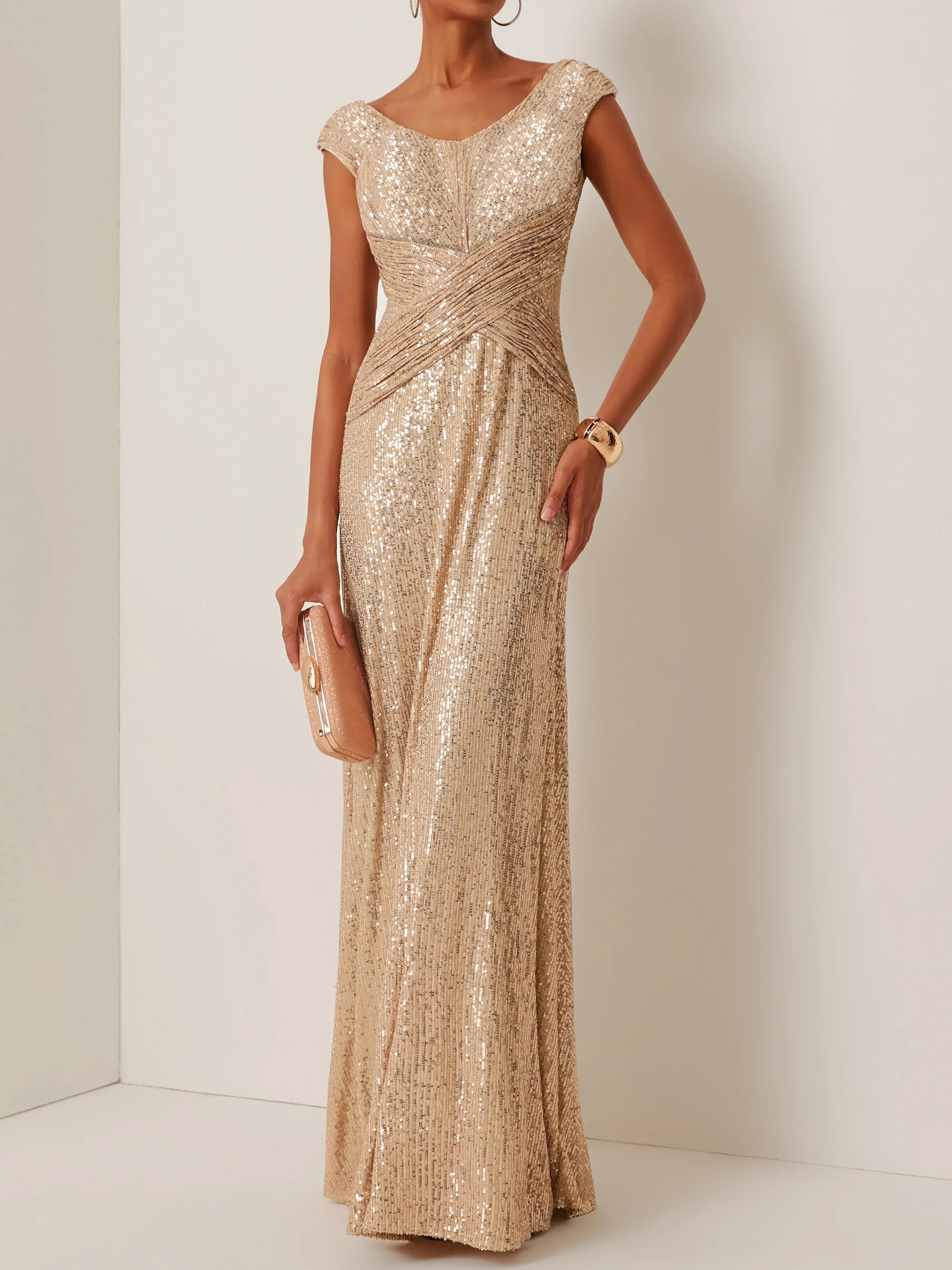 Luxury A-Line V Neck Sleeveless Zipper Up Floor-Length Prom Dress