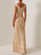 Luxury A-Line V Neck Sleeveless Zipper Up Floor-Length Prom Dress