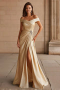 Luxury A Line Off the Shoulder Cap Sleeves Up Floor-Length Mother of the Bride Dress