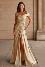 Luxury A Line Off the Shoulder Cap Sleeves Up Floor-Length Mother of the Bride Dress