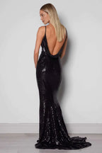 Luxury Fitted Spaghetti Straps Sleeveless Sequins Sweep/Brush Train Prom Dress