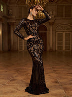 Luxury Mermaid Round Neck Long Sleeve Zipper Up Sweep/Brush Train Prom Dress