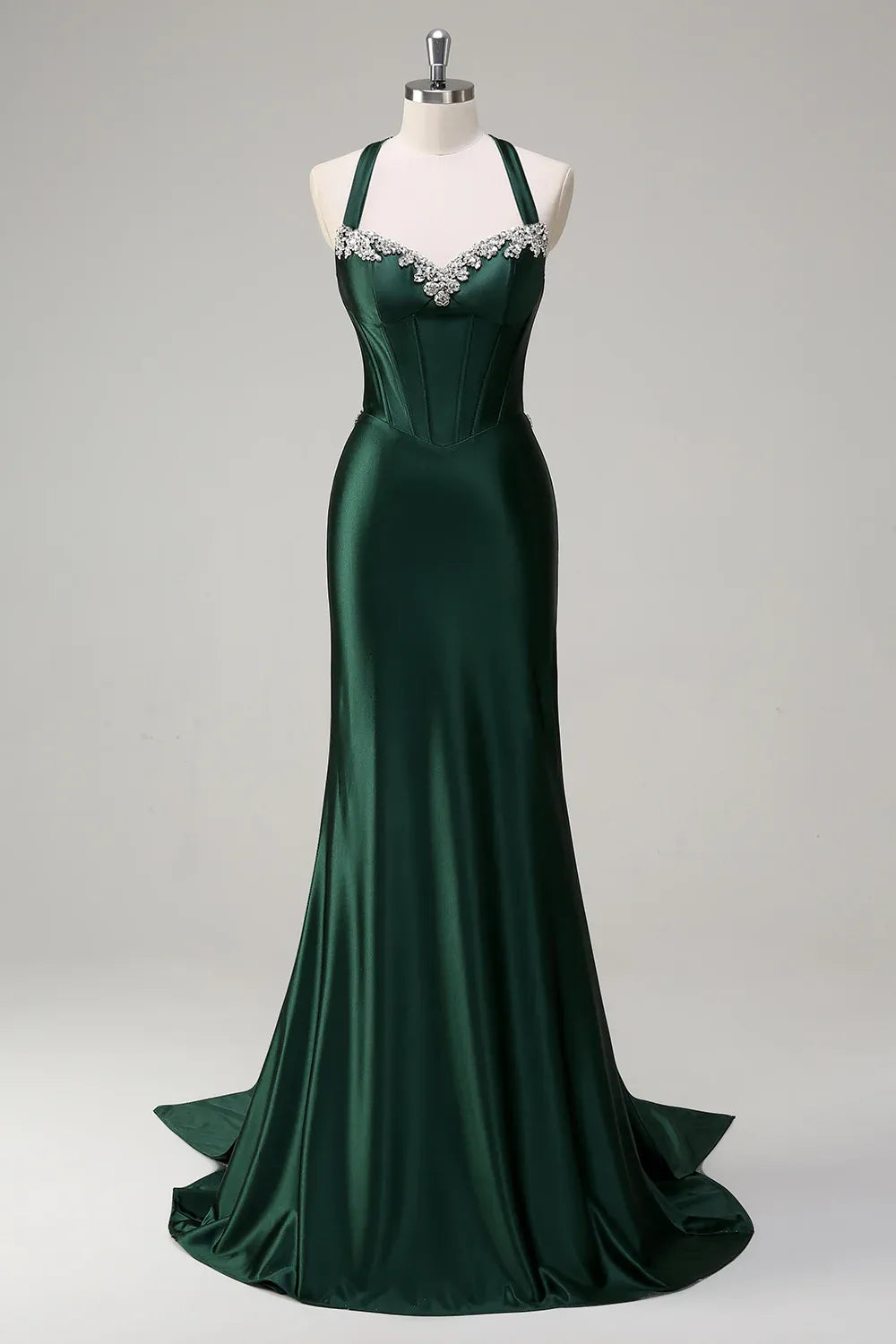 Luxury Mermaid/Trumpet Halter-Neck Sleeveless Sweep/Brush Train Evening Dress