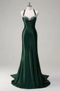 Luxury Mermaid/Trumpet Halter-Neck Sleeveless Sweep/Brush Train Evening Dress