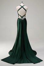 Luxury Mermaid/Trumpet Halter-Neck Sleeveless Sweep/Brush Train Evening Dress