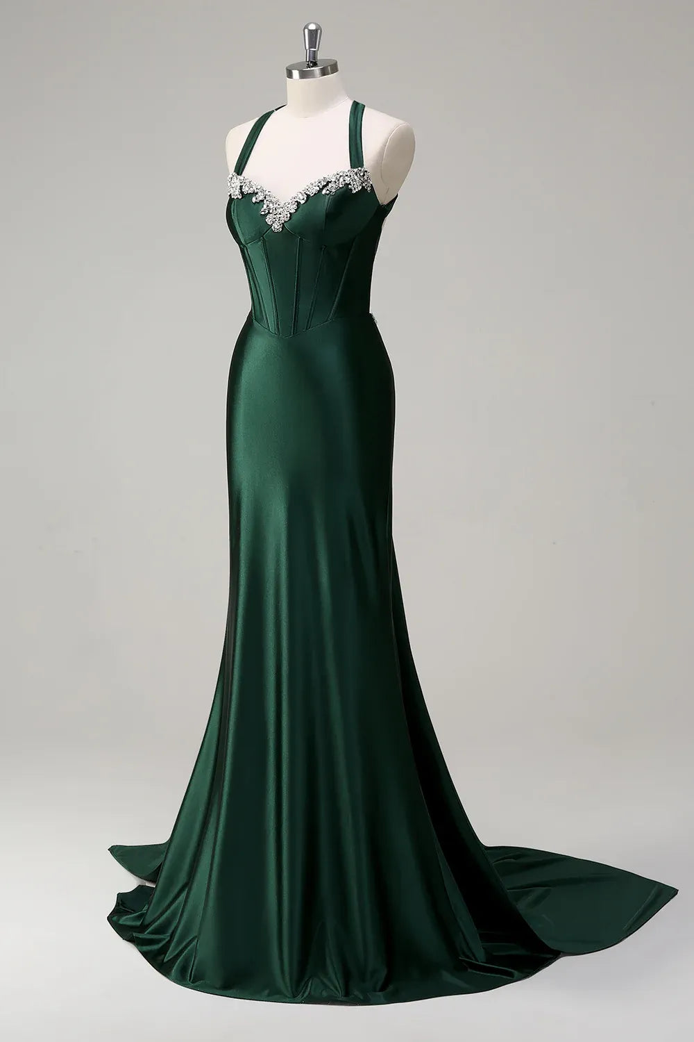 Luxury Mermaid/Trumpet Halter-Neck Sleeveless Sweep/Brush Train Evening Dress