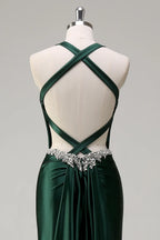Luxury Mermaid/Trumpet Halter-Neck Sleeveless Sweep/Brush Train Evening Dress