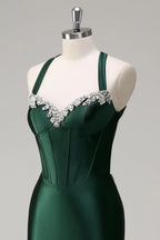 Luxury Mermaid/Trumpet Halter-Neck Sleeveless Sweep/Brush Train Evening Dress