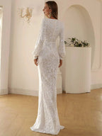 Luxury Mermaid V-neck Long Sleeve Zipper Up Sweep/Brush Train Prom Dress