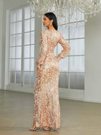 Luxury Mermaid V-neck Long Sleeve Zipper Up Sweep/Brush Train Prom Dress