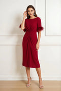 Luxury Sheath Boat Neck Short Sleeve V Back Tea-Length Mother of the Bride Dress