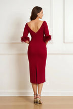 Luxury Sheath Boat Neck Short Sleeve V Back Tea-Length Mother of the Bride Dress