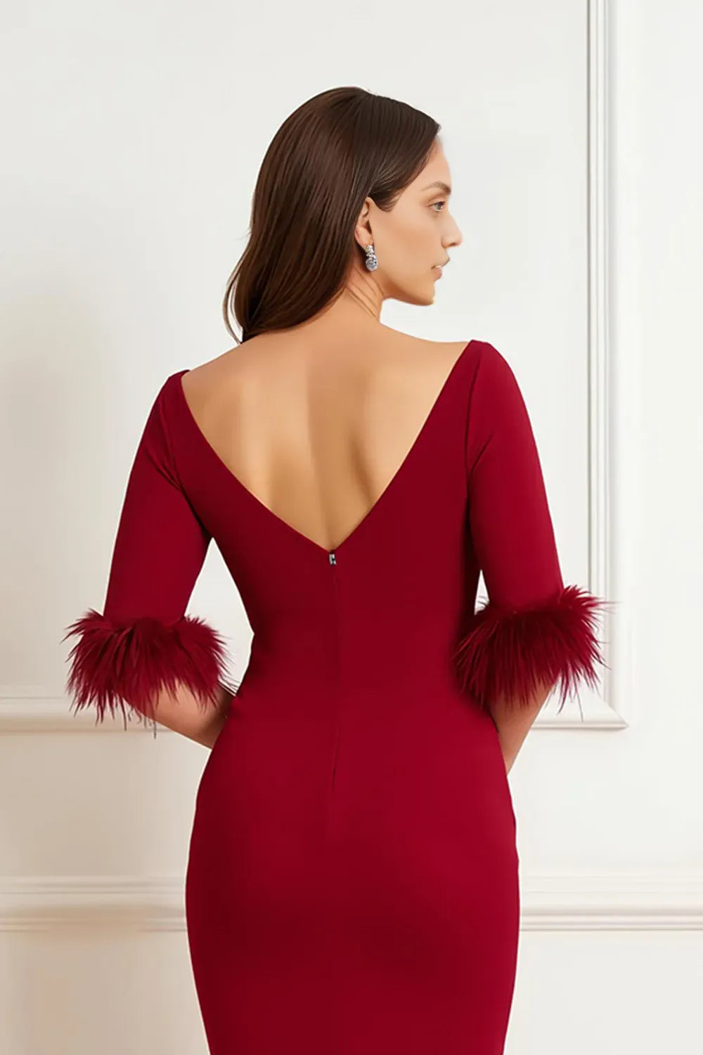 Luxury Sheath Boat Neck Short Sleeve V Back Tea-Length Mother of the Bride Dress