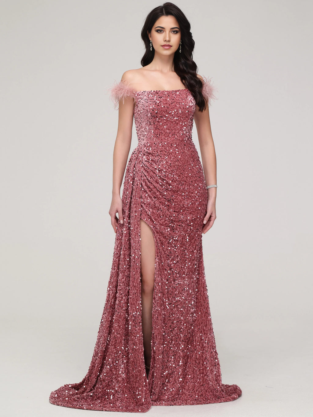 Luxury Sheath/Column Off-the-shoulder Sleeveless Up Sweep/Brush Train Prom Dress