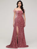 Luxury Sheath/Column Off-the-shoulder Sleeveless Up Sweep/Brush Train Prom Dress