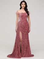 Luxury Sheath/Column Off-the-shoulder Sleeveless Up Sweep/Brush Train Prom Dress