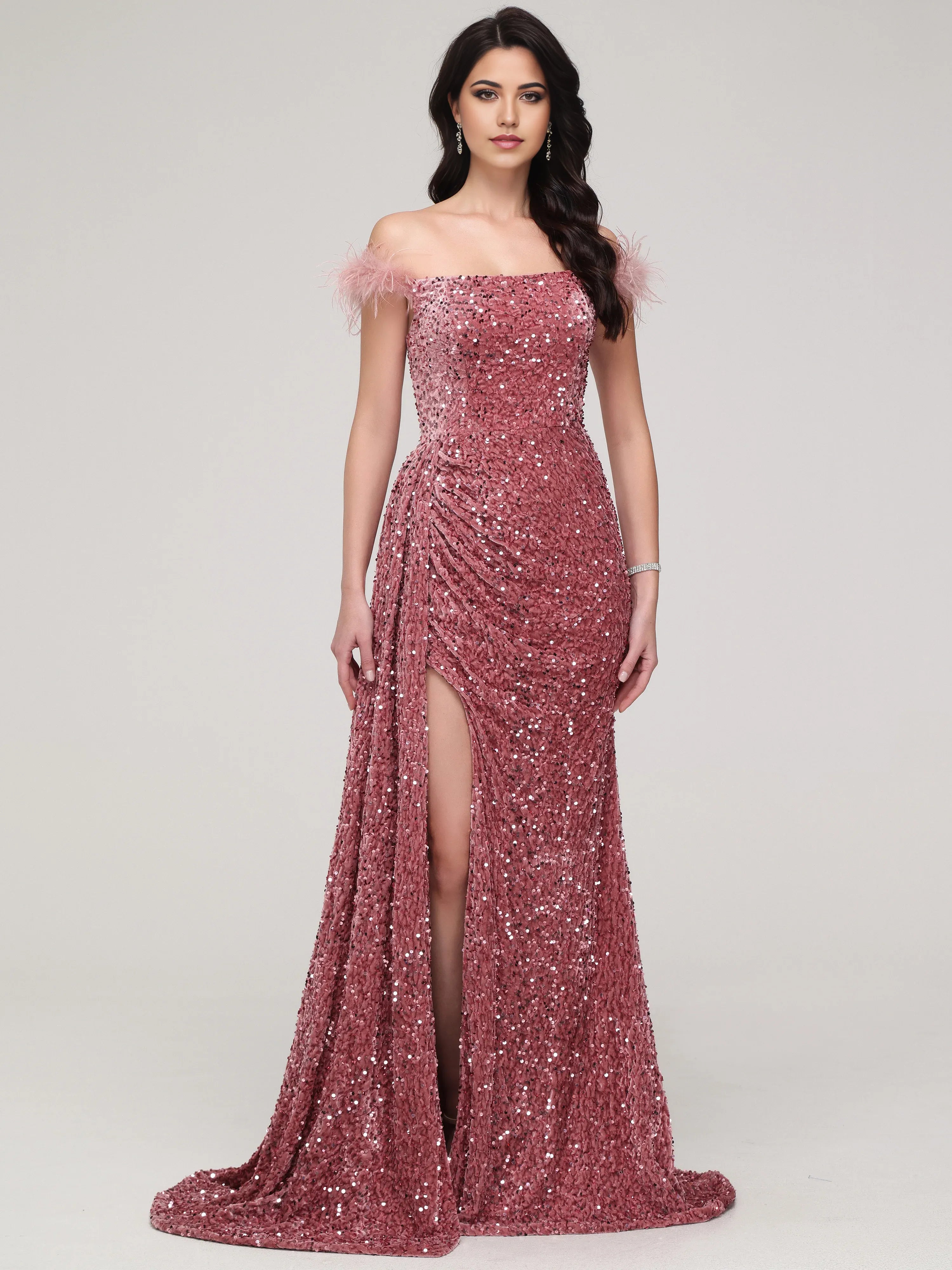 Luxury Sheath/Column Off-the-shoulder Sleeveless Up Sweep/Brush Train Prom Dress