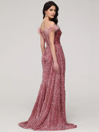 Luxury Sheath/Column Off-the-shoulder Sleeveless Up Sweep/Brush Train Prom Dress