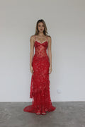 Luxury Sheath/Column Spaghetti Straps Sleeveless Backless Sweep/Brush Train Prom Dress