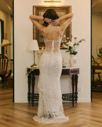 Luxury Sheath/Column Spaghetti Straps Sleeveless Backless Sweep/Brush Train Prom Dress