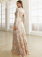 Luxury Sheath High Neck Long Sleeve Back Zip Floor-Length Prom Dress