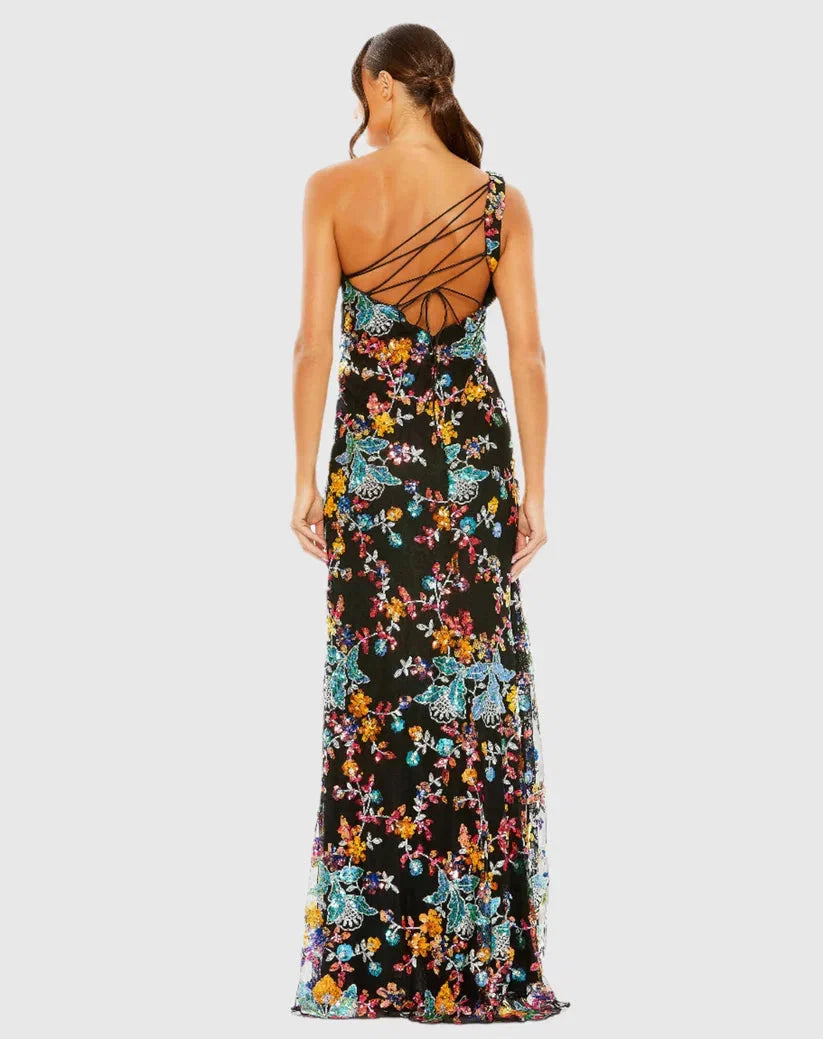 Luxury Sheath One Shoulder Sleeveless Up Floor-Length Prom Dress