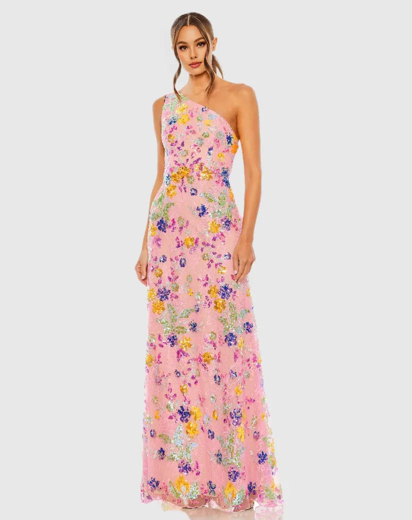 Luxury Sheath One Shoulder Sleeveless Up Floor-Length Prom Dress