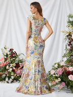 Luxury Sheath Sweetheart Cap Sleeve Zipper Up Sweep/Brush Train Prom Dress