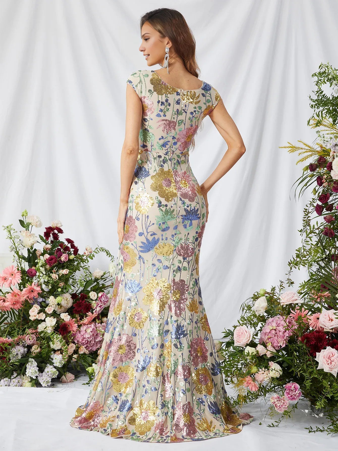 Luxury Sheath Sweetheart Cap Sleeve Zipper Up Sweep/Brush Train Prom Dress