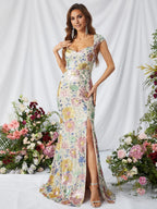 Luxury Sheath Sweetheart Cap Sleeve Zipper Up Sweep/Brush Train Prom Dress