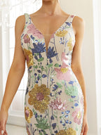Luxury Sheath V Neck Sleeveless Backless Sweep/Brush Train Prom Dress