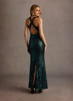 Luxury Sheath V Neck Sleeveless Crisscross Back Floor-Length Evening Dress