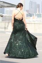 Luxury Sheath V Neck Sleeveless Sequins Floor-Length Plus Size Prom Dress