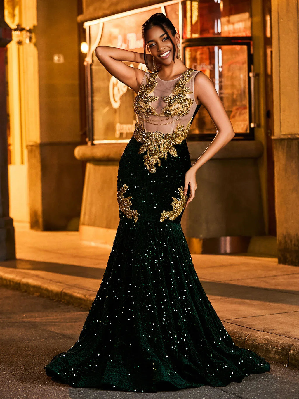 Luxury Trumpet/Mermaid Illusion Neck Sleeveless Zipper Sweep/Brush Train Prom Dress