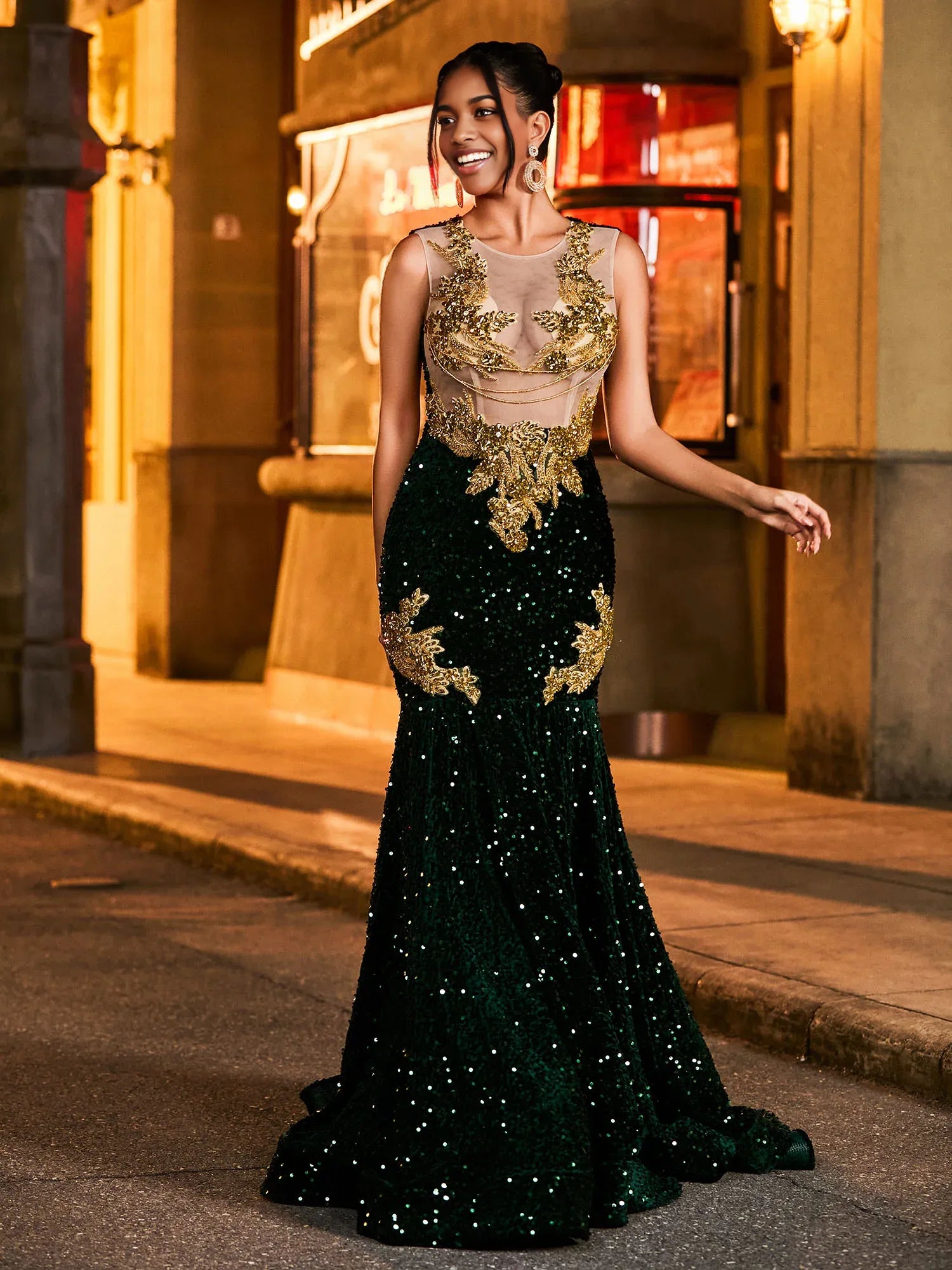 Luxury Trumpet/Mermaid Illusion Neck Sleeveless Zipper Sweep/Brush Train Prom Dress