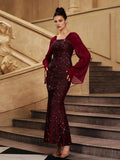 Luxury Mermaid Square Neck Bell Sleeve Back Zip Floor-Length Prom Dress