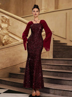 Luxury Mermaid Square Neck Bell Sleeve Back Zip Floor-Length Prom Dress
