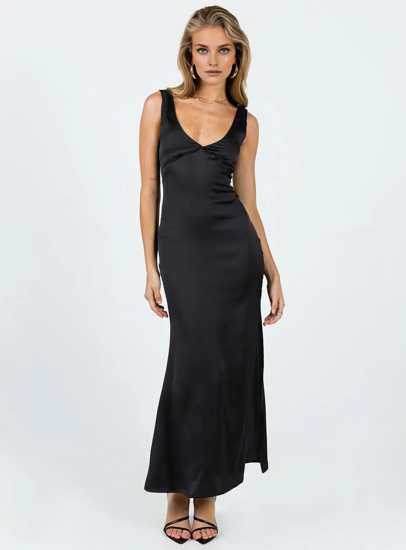 V - Neck Side Slit Maxi Dress Sexy Sheath Sleeveless Prom Clothes