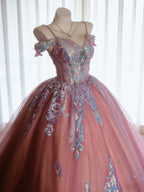 Magical Off Shoulder Spaghetti Strap Corset Ball Gown Wedding Dress