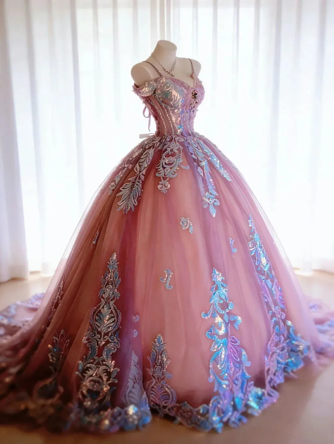 Magical Off Shoulder Spaghetti Strap Corset Ball Gown Wedding Dress
